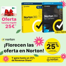 Promoción 25% Descuento Norton 360 Gamers 50Gb / 1 Usuario / 3 Dispositivos / 1 Año / Box